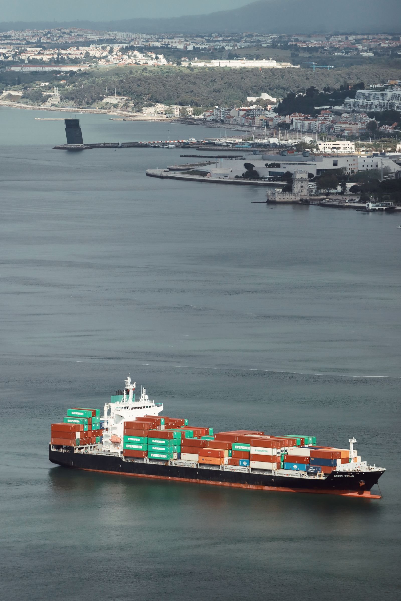 Cargo ship carrying containers at sea