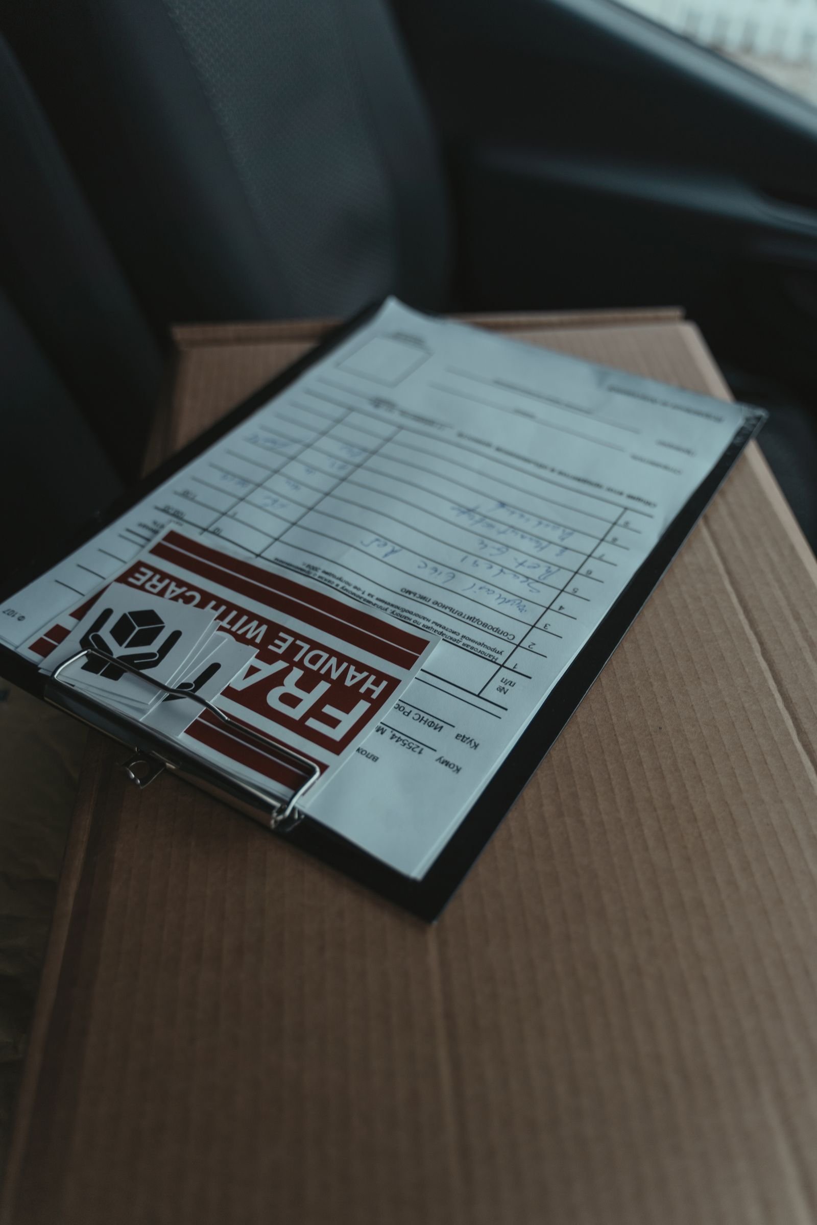 Shipping documents placed on a cargo box