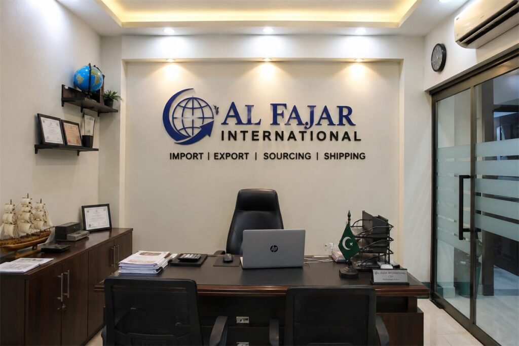 Al Fajar International office in Lahore with the company logo on the wall